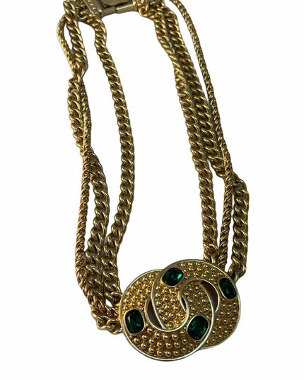 Vintage SAL Swarovski authentic Gold tone multi chunky necklace green crystal