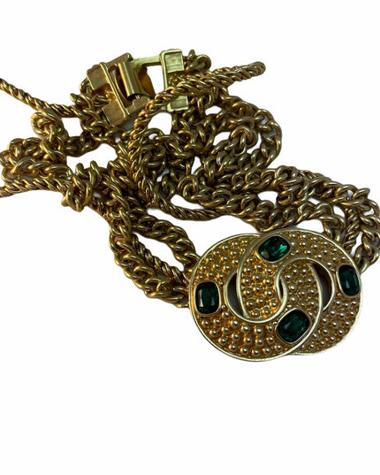 Vintage SAL Swarovski authentic Gold tone multi chunky necklace green crystal