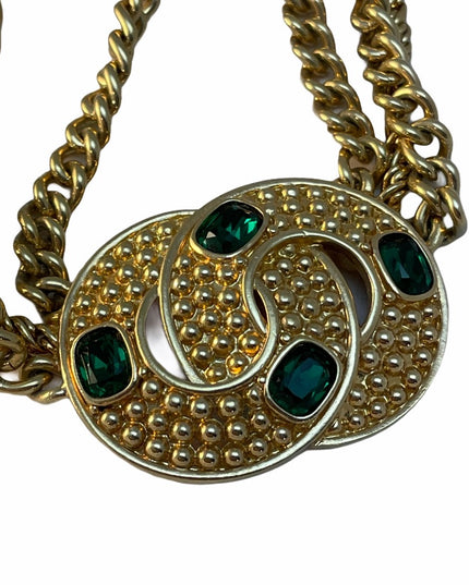 Vintage SAL Swarovski authentic Gold tone multi chunky necklace green crystal