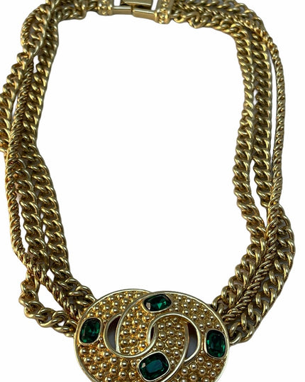 Vintage SAL Swarovski authentic Gold tone multi chunky necklace green crystal