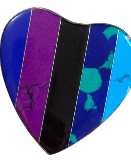 Vintage Sterling 925 Heart Turquoise Azurite Onyx Sugalite Sodalite Stripes