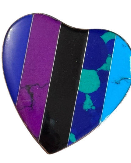 Vintage Sterling 925 Heart Turquoise Azurite Onyx Sugalite Sodalite Stripes