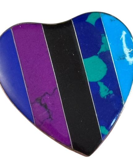 Vintage Sterling 925 Heart Turquoise Azurite Onyx Sugalite Sodalite Stripes
