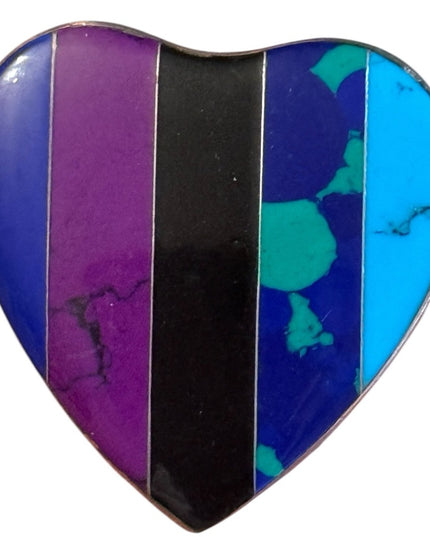 Vintage Sterling 925 Heart Turquoise Azurite Onyx Sugalite Sodalite Stripes