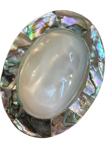 Vintage Oval Mexico Alpaca MOP Abalone Large Shell Brooch