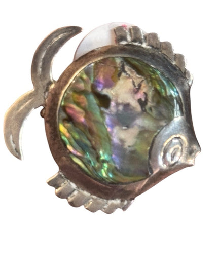 Vintage Mexico PRH 925 Sterling Silver Abalone Fish Brooch