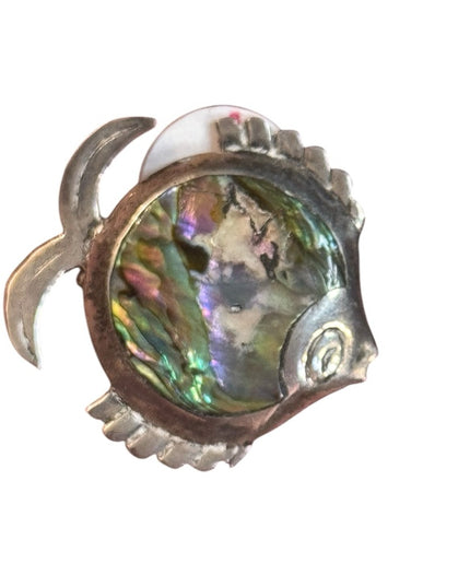 Vintage Mexico PRH 925 Sterling Silver Abalone Fish Brooch