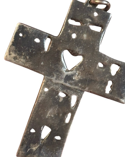 Unique Silver Cross Pendant hands faces