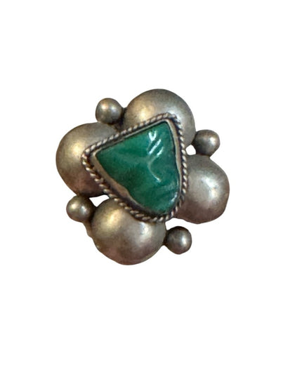 Vintage Green onyx Stone Aztec Mayan Silver Mexico  Earrings screw Back