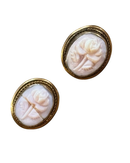 Vintage gold filled 800 silver Gold carved floral Cameo Earrings