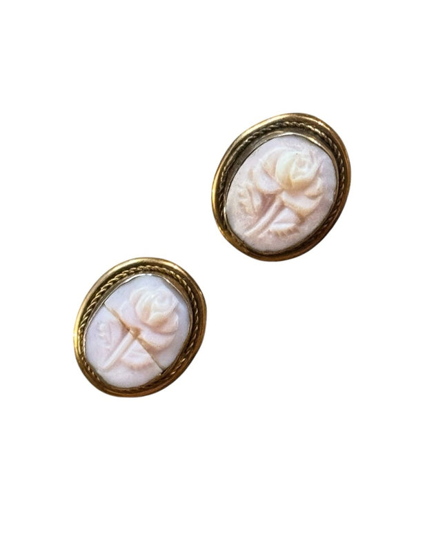 Vintage gold filled 800 silver Gold carved floral Cameo Earrings