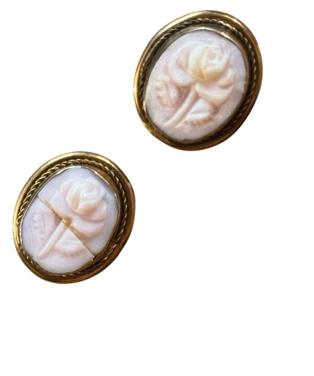 Vintage gold filled 800 silver Gold carved floral Cameo Earrings