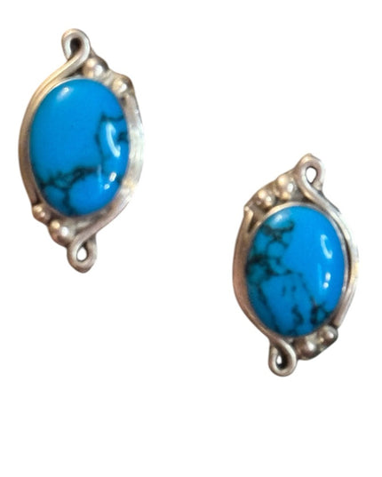 Vintage TH-93 Sterling silver 925 Mexico Fancy Turquoise clip on  Earrings