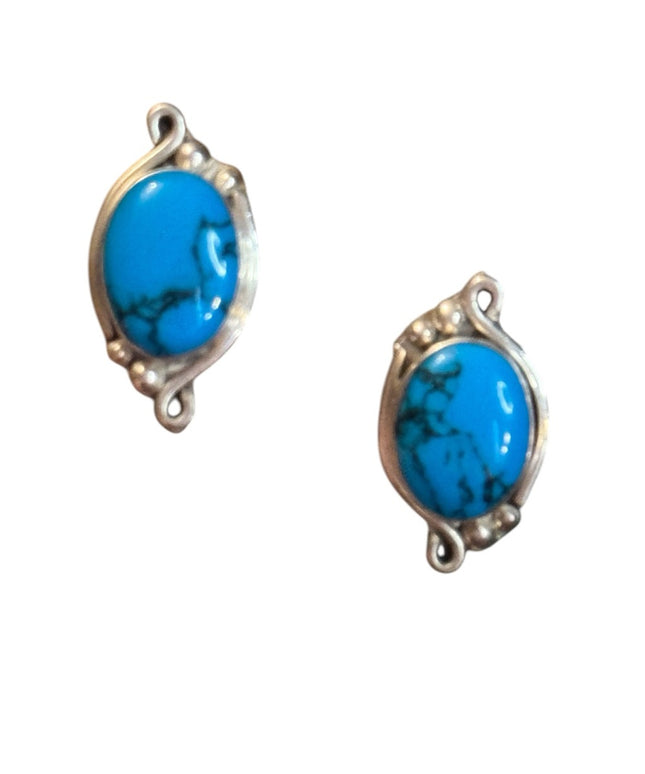 Vintage TH-93 Sterling silver 925 Mexico Fancy Turquoise clip on  Earrings