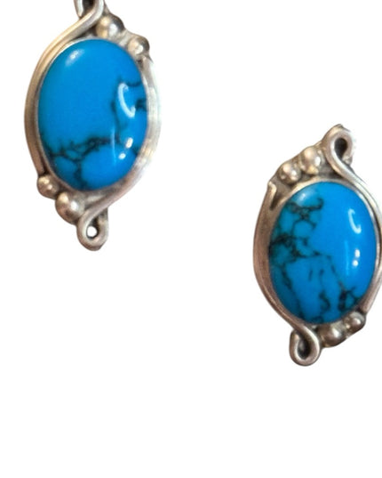 Vintage TH-93 Sterling silver 925 Mexico Fancy Turquoise clip on  Earrings
