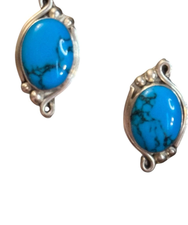 Vintage TH-93 Sterling silver 925 Mexico Fancy Turquoise clip on  Earrings