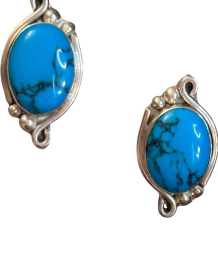 Vintage TH-93 Sterling silver 925 Mexico Fancy Turquoise clip on  Earrings