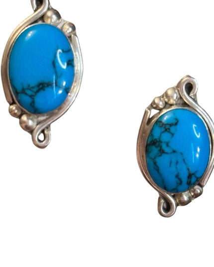 Vintage TH-93 Sterling silver 925 Mexico Fancy Turquoise clip on  Earrings