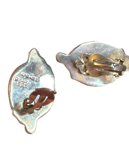 Vintage TH-93 Sterling silver 925 Mexico Fancy Turquoise clip on  Earrings