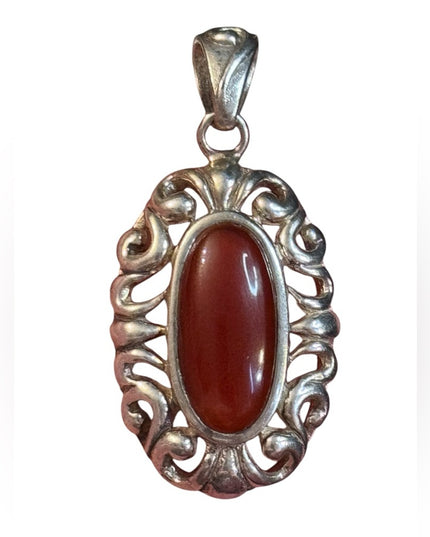 Elegant sterling Silver 925 Jasper Fancy oval Red gemstone Pendant NK Thailand