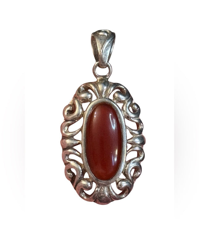 Elegant sterling Silver 925 Jasper Fancy oval Red gemstone Pendant NK Thailand