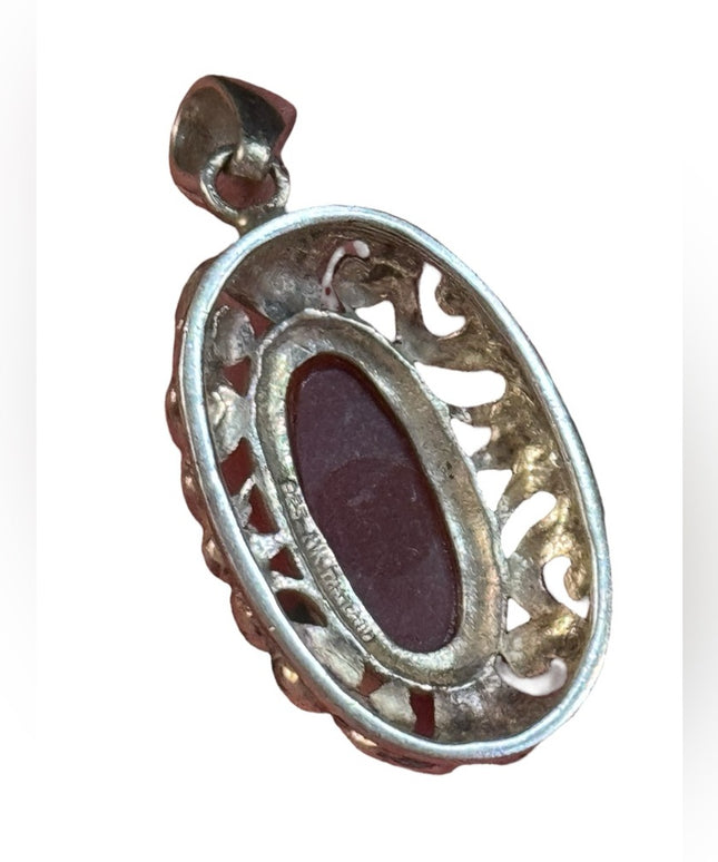 Elegant sterling Silver 925 Jasper Fancy oval Red gemstone Pendant NK Thailand