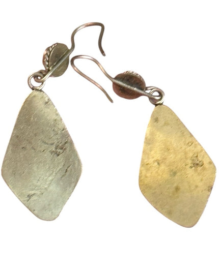 Vintage Turquoise mosaic Tibetan brass Dangle teardrop Earrings