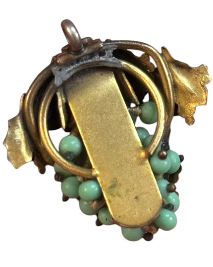 Vintage Brass Floral faux Turquoise bead Pendant