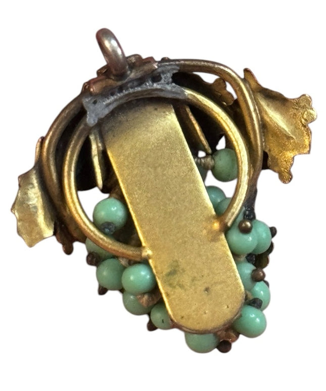 Vintage Brass Floral faux Turquoise bead Pendant