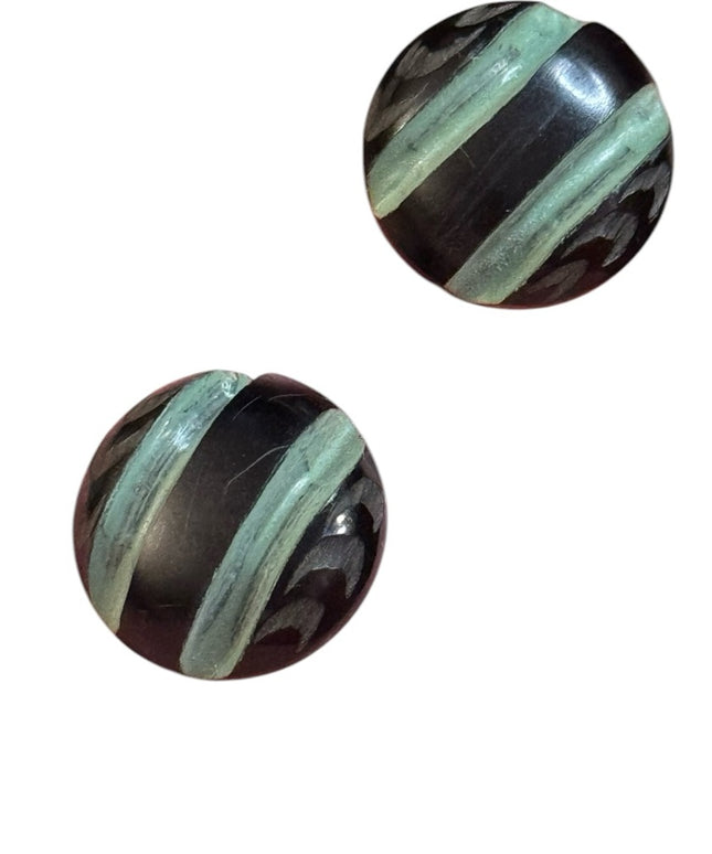 Elegant Bakelite Black and Green round Earrings