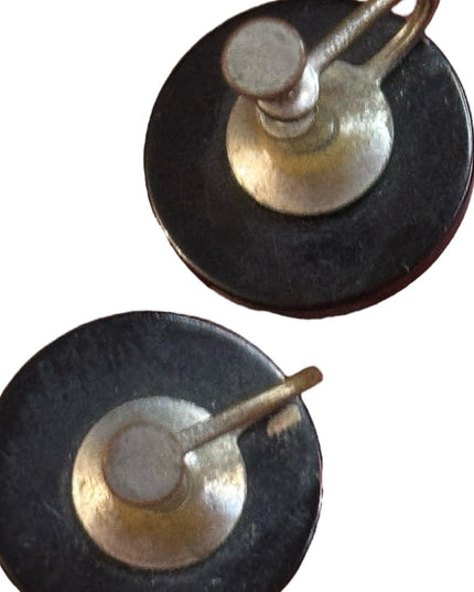 Elegant Bakelite Black and Green round Earrings