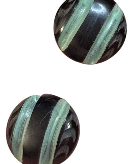 Elegant Bakelite Black and Green round Earrings