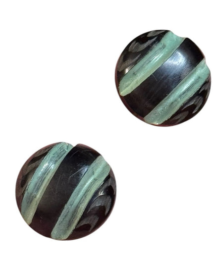 Elegant Bakelite Black and Green round Earrings