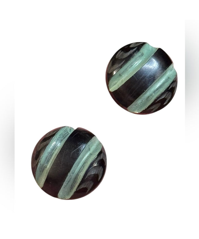 Elegant Bakelite Black and Green round Earrings