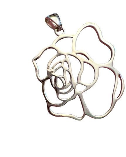 925 Sterling Silver Vintage Shiny Open Flower Motif Drop Pendant FAS