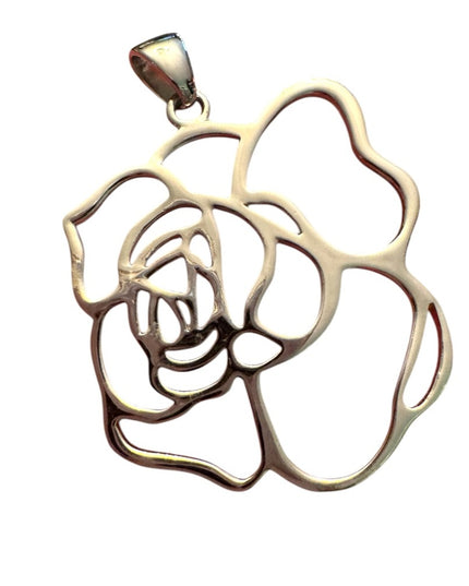 925 Sterling Silver Vintage Shiny Open Flower Motif Drop Pendant FAS