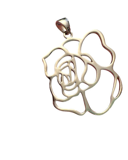 925 Sterling Silver Vintage Shiny Open Flower Motif Drop Pendant FAS