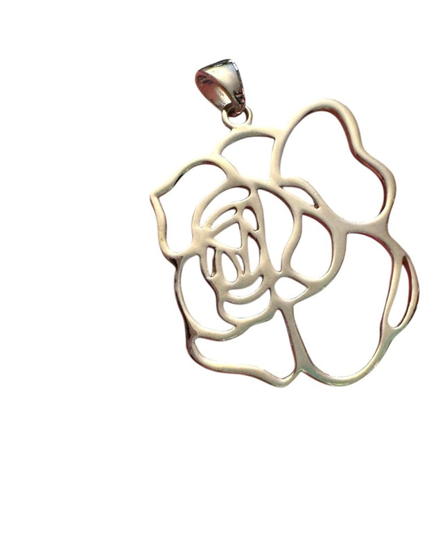 925 Sterling Silver Vintage Shiny Open Flower Motif Drop Pendant FAS