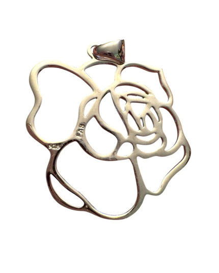 925 Sterling Silver Vintage Shiny Open Flower Motif Drop Pendant FAS