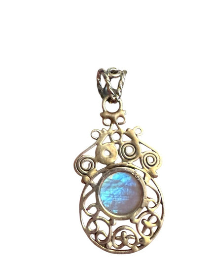 Elegant Sterling Silver 925 Scrollwork Pendant Moonstone