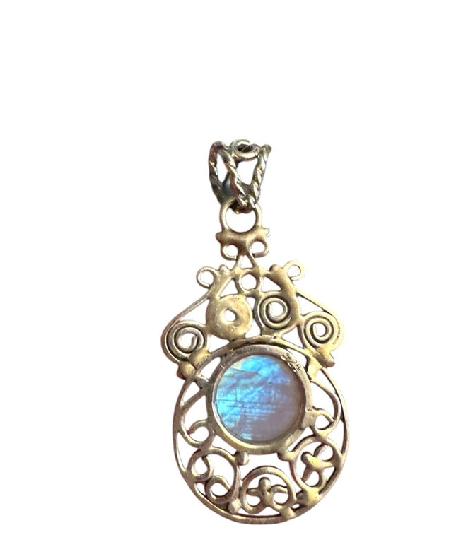 Elegant Sterling Silver 925 Scrollwork Pendant Moonstone