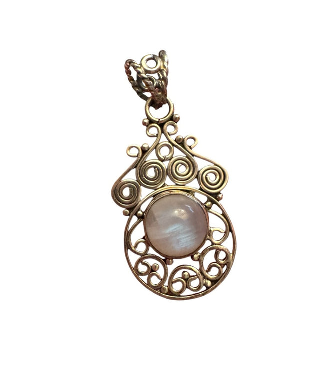 Elegant Sterling Silver 925 Scrollwork Pendant Moonstone