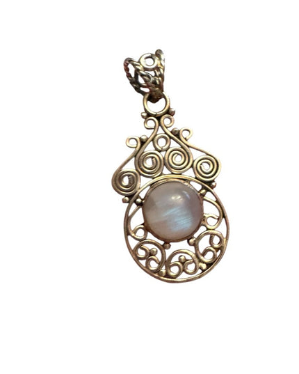 Elegant Sterling Silver 925 Scrollwork Pendant Moonstone