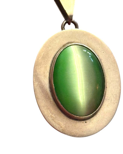 Oval Green Cat's Eye Stone 925 Sterling Silver Necklace Mexico