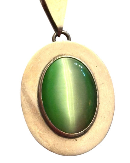 Oval Green Cat's Eye Stone 925 Sterling Silver Necklace Mexico