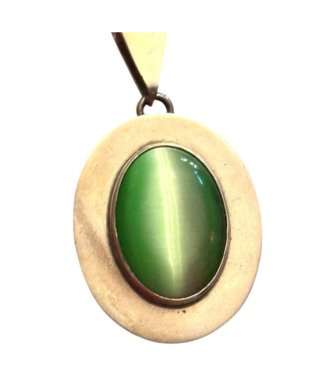 Oval Green Cat's Eye Stone 925 Sterling Silver Necklace Mexico