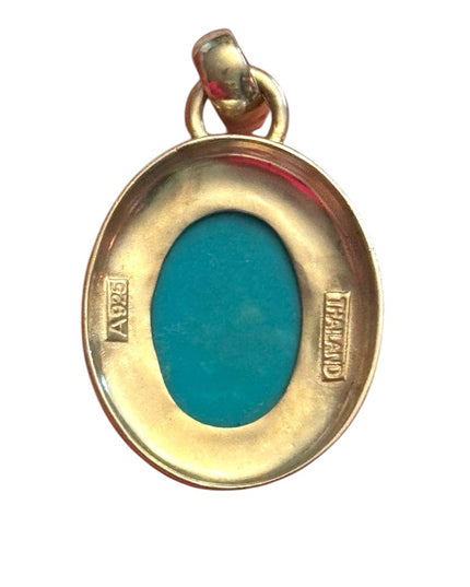 Sterling silver 925  Simulated Turquoise oval Pendant