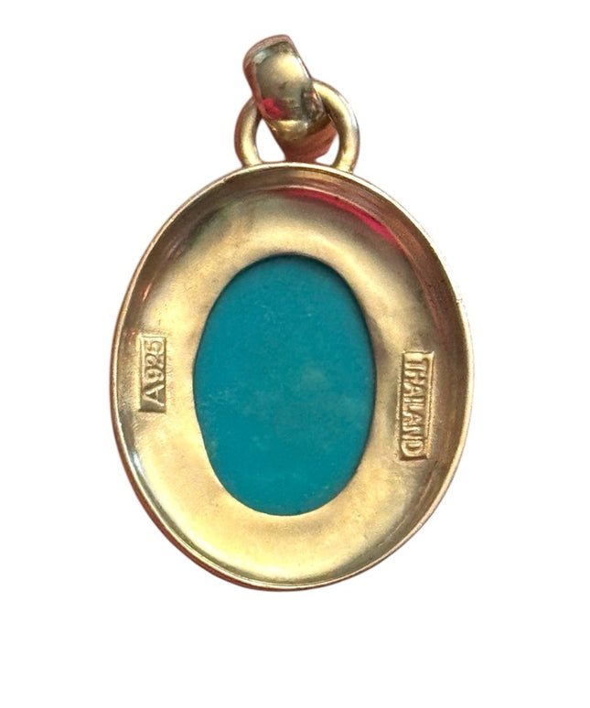 Sterling silver 925  Simulated Turquoise oval Pendant