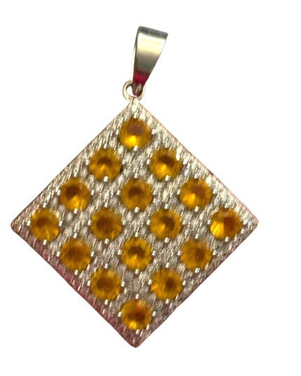 Elegant Yellow Glass CZ  fancy square Pendant