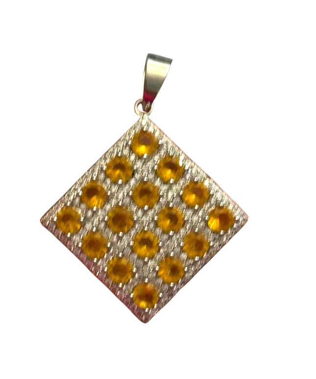 Elegant Yellow Glass CZ  fancy square Pendant